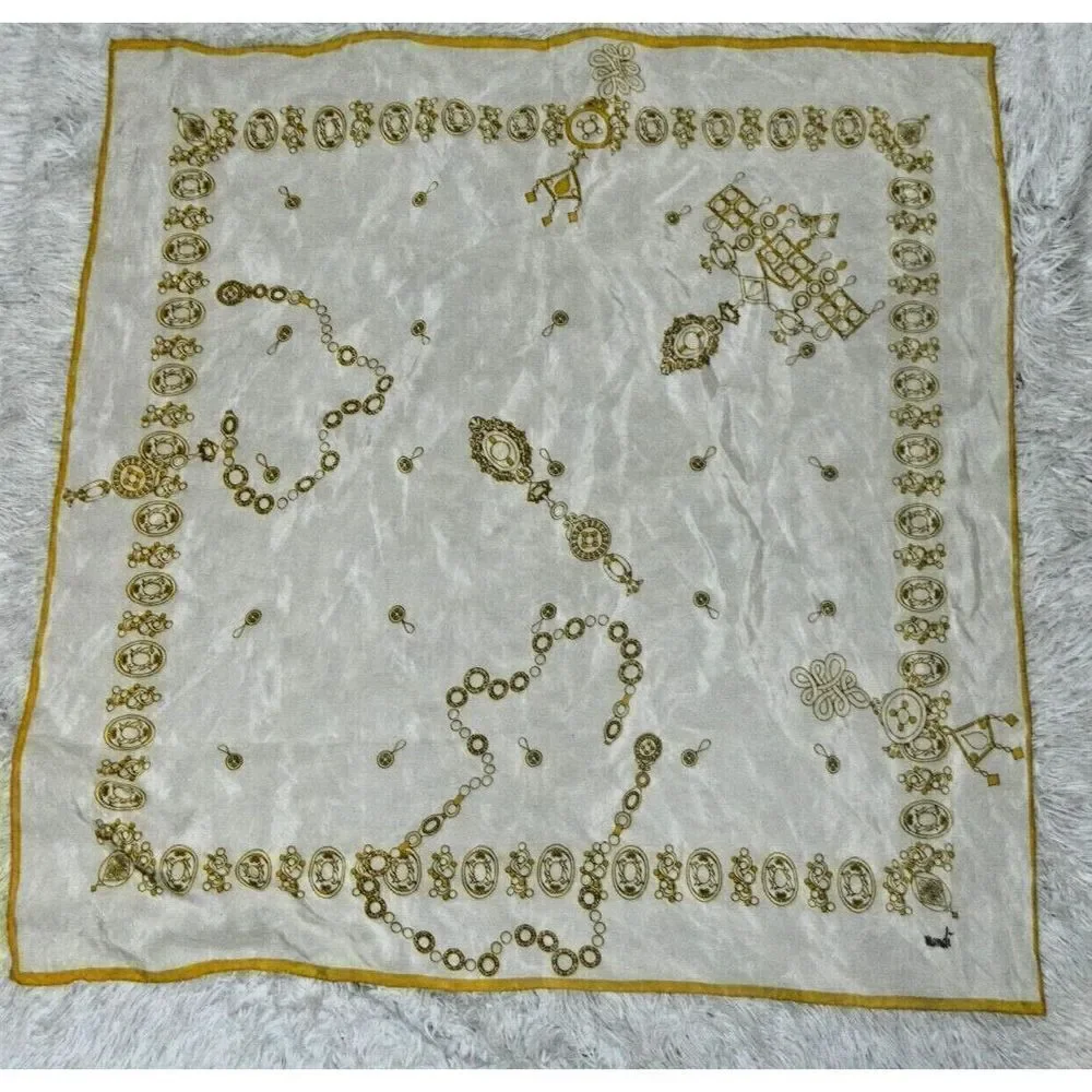MONDI  Silk Scarf Yellow Navy Nautical Rope Tassel Anchor Sailing Boat 34